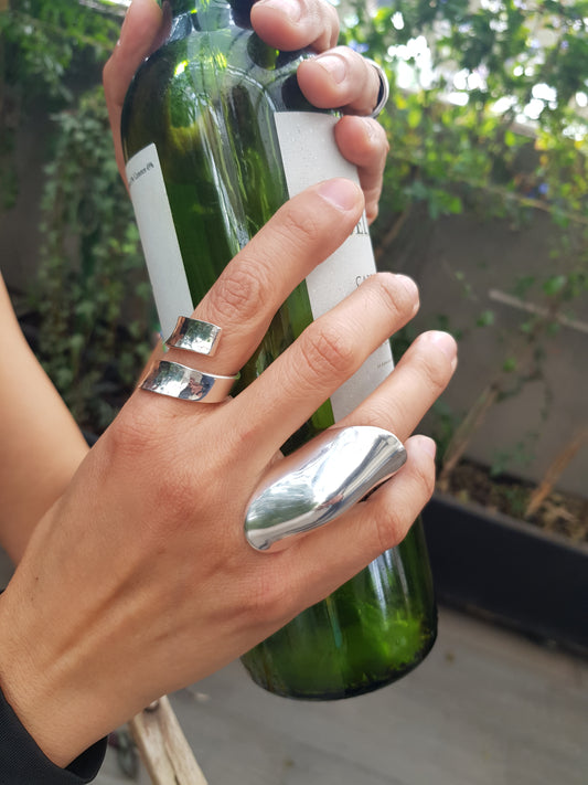 Anillo plata sólida 925, alargado con 2 brazos