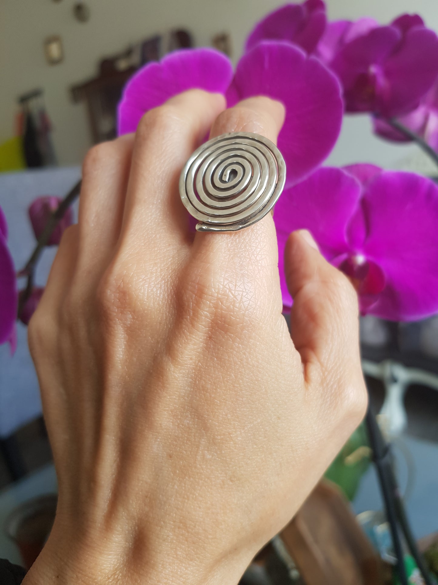 Anillo plata solida 925, espiral calado, talla ajustable