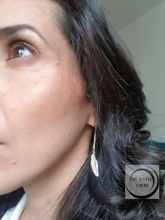 Arete de plata 925, Pendientes Largos con Plumas estilo Navajo