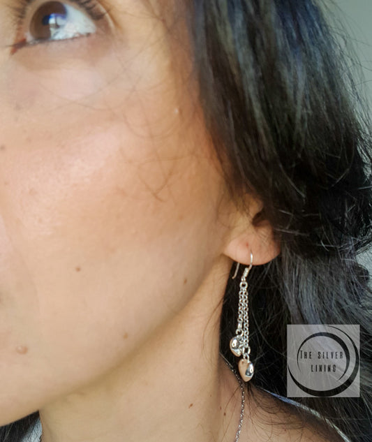 Aretes de plata 925, 2 corazones colgantes