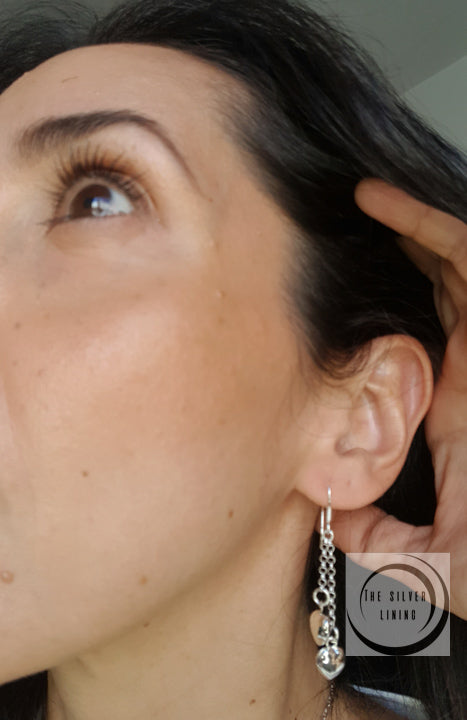 Aretes de plata 925, 2 corazones colgantes