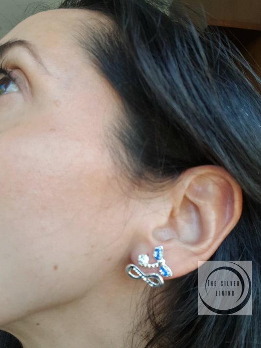 Set de Aretes de Plata 925, Símbolo de Infinito y Libélula con incrustaciones de zirconia de alta calidad (2 pares)