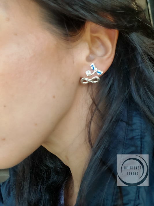 Set de Aretes de Plata 925, Símbolo de Infinito y Libélula con incrustaciones de zirconia de alta calidad (2 pares)