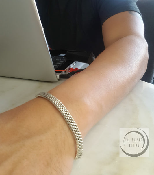 Pulsera de plata 925, Tejido Piel de Víbora para Hombre 21cm (8 1/4")