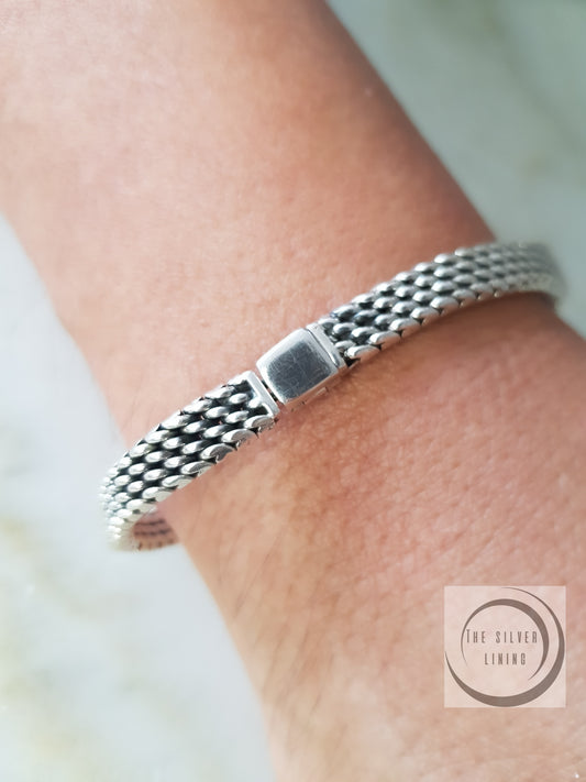 Pulsera de plata 925, Tejido Piel de Víbora para Hombre 21cm (8 1/4")