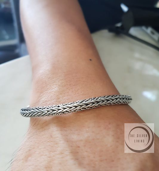 Pulsera de Plata 925, Piel de Dragon Combinada con Piel de Víbora 22.5 cms (8 3/4")