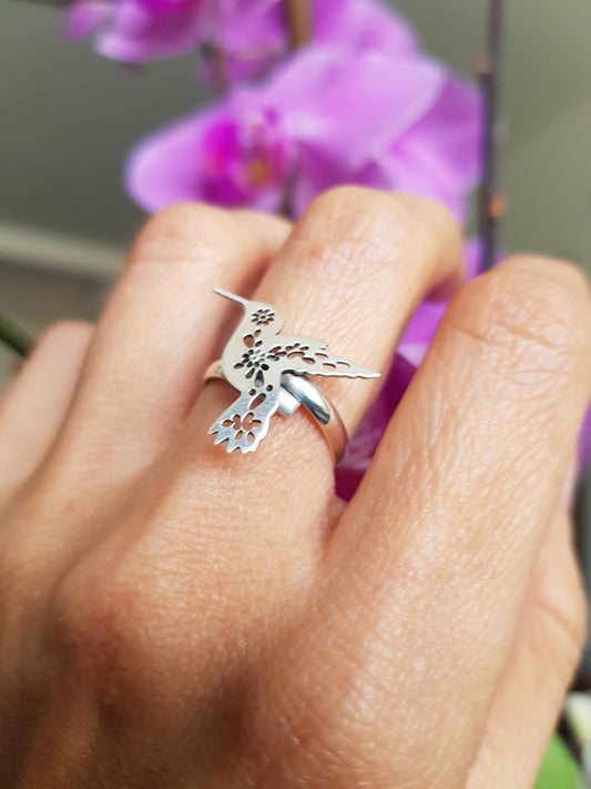 Anillo de Plata 925, Colibrí de papel picado ajustable