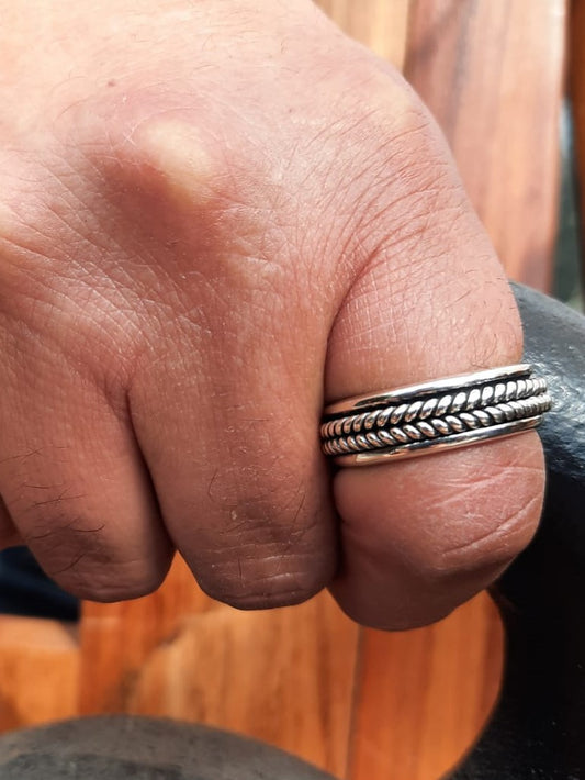 Anillo de Plata 925, Spinner de Cadena Doble