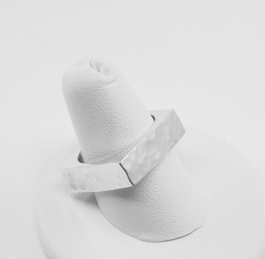 Anillo Plata Solida 925, Martillada Cuadrado 6mm