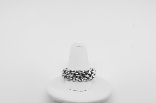 Anillo trenzado plata solida 925, bulky