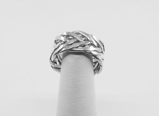 Anillo Plata Sólida 925, trenza 4 hebras abiertas