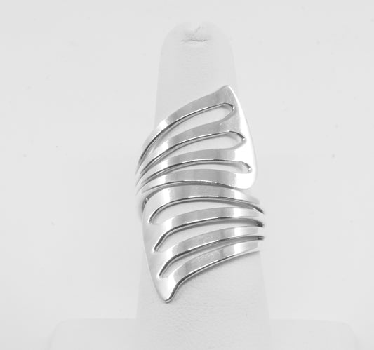 Anillo plata solida 925, Abanico plano que abraza tu dedo