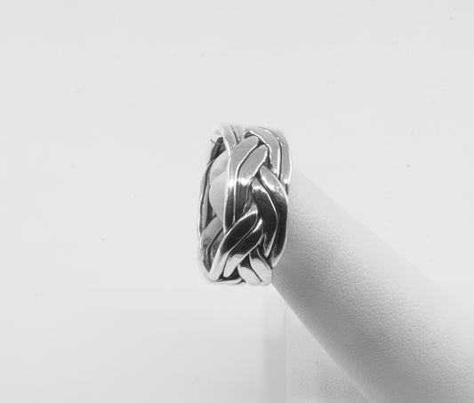 Anillo Plata Sólida 925, trenza 4 hebras cerradas, talla 8.5