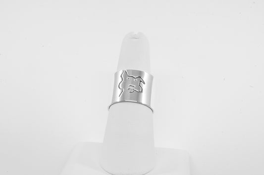Anillo plata solida 925, perrito grabado en banca de 16mm