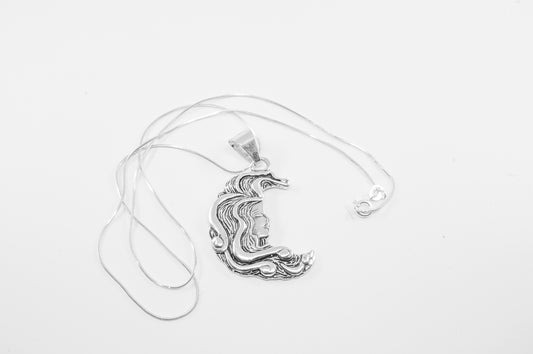 Dije de plata 925 de mujer de perfil en forma de luna (cadena incluída)