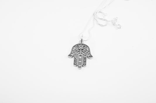 Dije de plata solida 925, Mano de Fátima (25mm) o Hamsa (cadena incluída)
