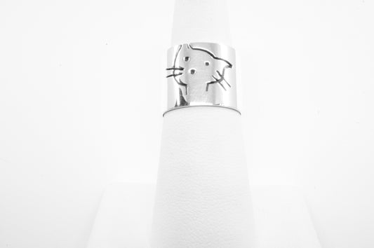 Anillo plata solida 925, gatito grabado en banca de 16mm