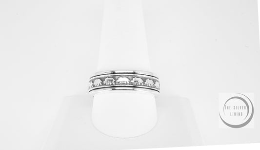 Anillo de plata 925, Spinner con manada de elefantes para la sabiduría