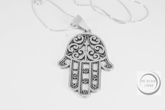 Dije de plata solida 925 Mano de Fátima (40mms) con cadena incluida