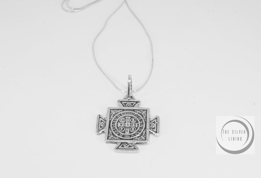 Dije de Plata 925, Amuleto medalla de San Benito con cadena incluída