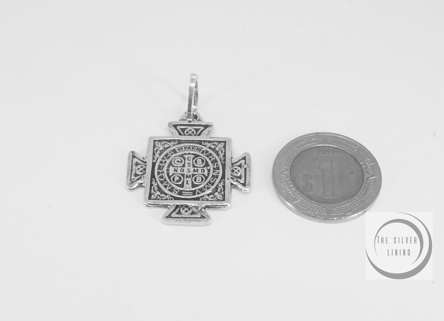 Dije de Plata 925, Amuleto medalla de San Benito con cadena incluída