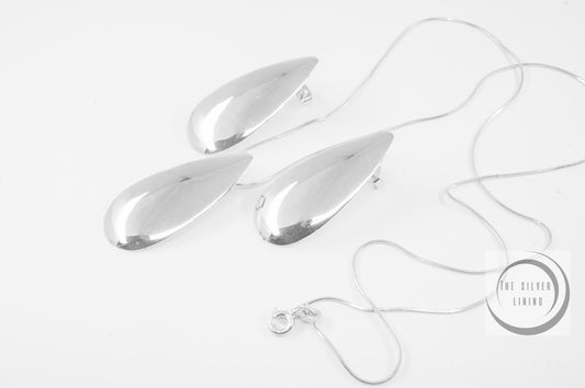 Juego de dije y aretes de plata solida 925, gota de agua con cadena incluida