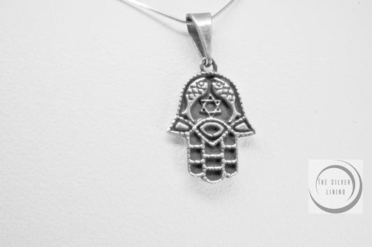 Dije de plata 925, Manita de Fátima con Estrella de David Inscrita