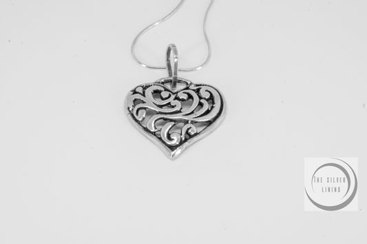 Dije de plata 925, Corazón con olas pequeño con cadena incluída