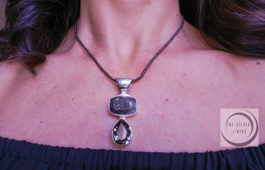 Gargantilla de Acerina con Dije y Aretes de Pirita y Cristal Austriaco