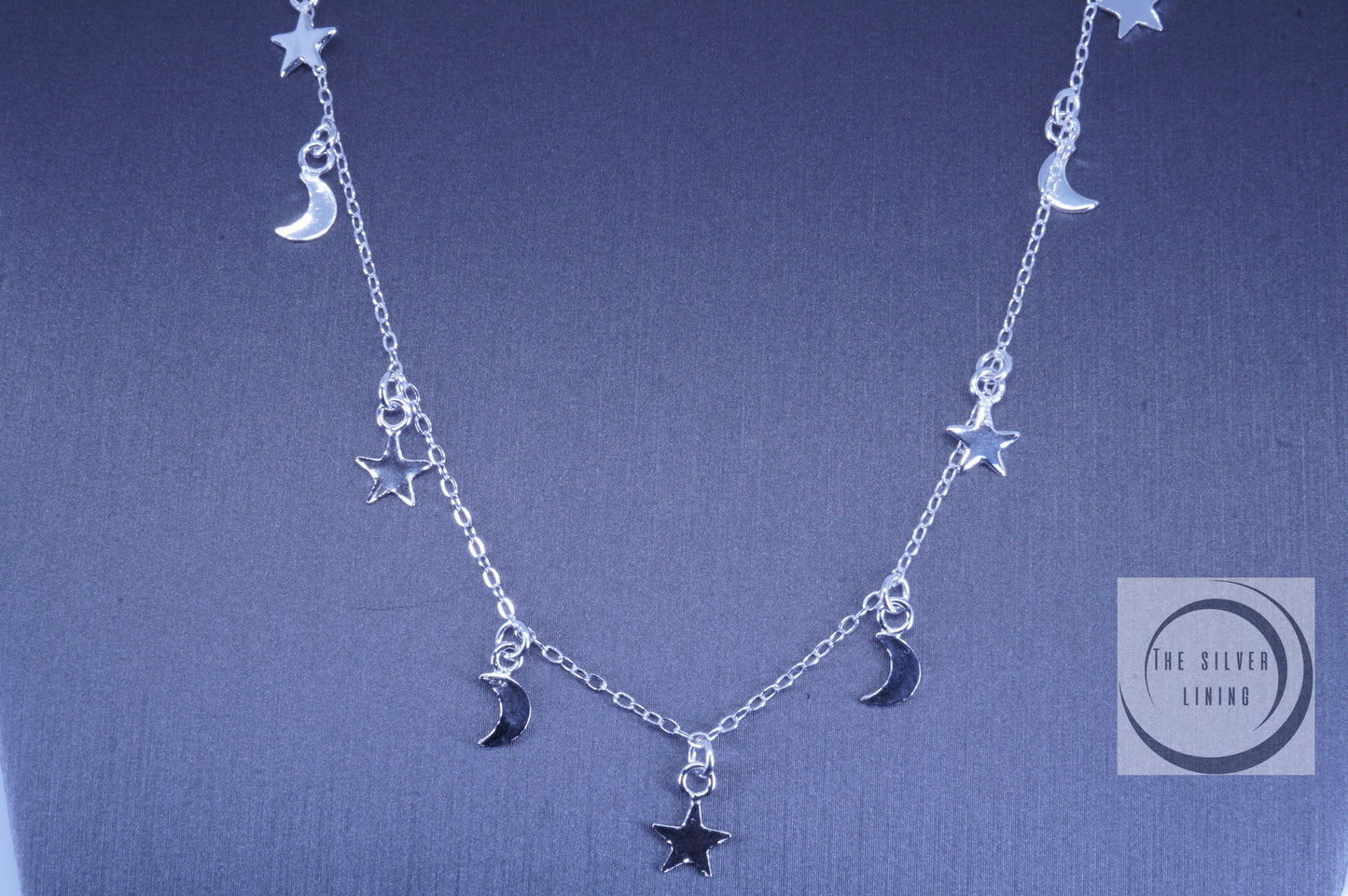 Gargantilla de plata 925, Choker de Luna y Estrellas