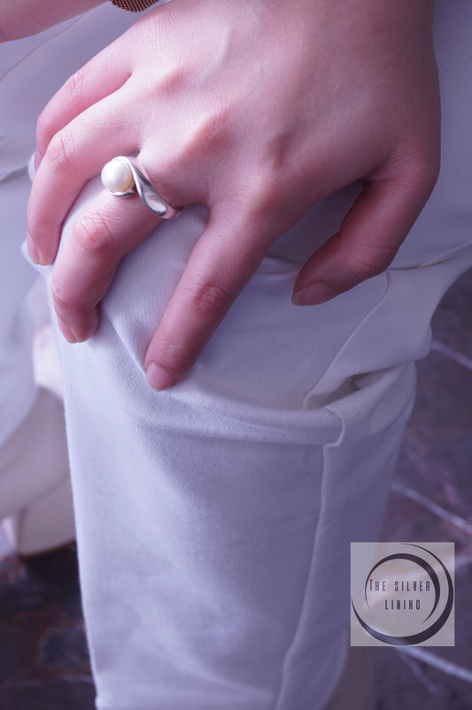 Anillo plata solida 925, oceano con perla sintetica