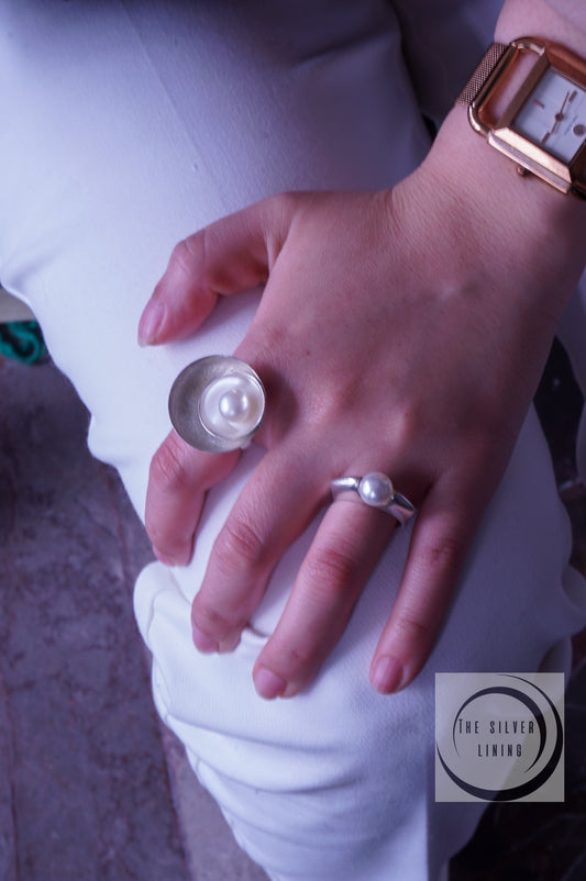 Anillo plata solida 925, culture con perla sintetica cadena incluida