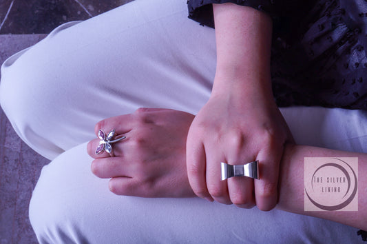 Anillo plata solida 925, moño simétrico 15