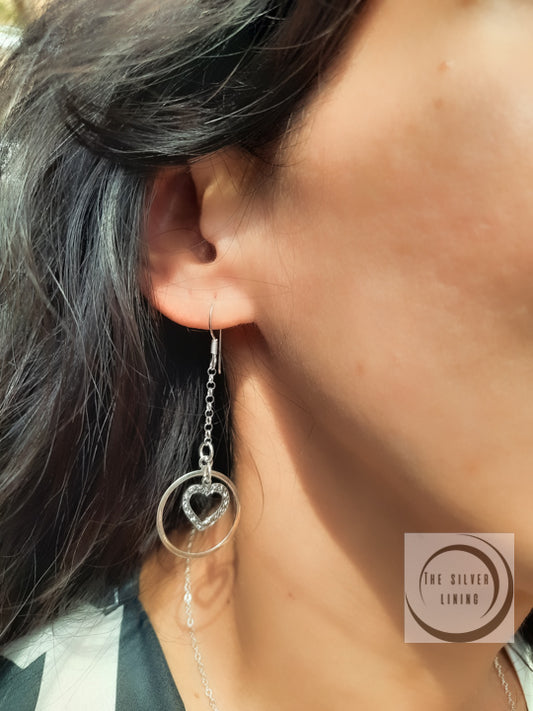 Aretes de plata 925, Corazón dentro de círculo