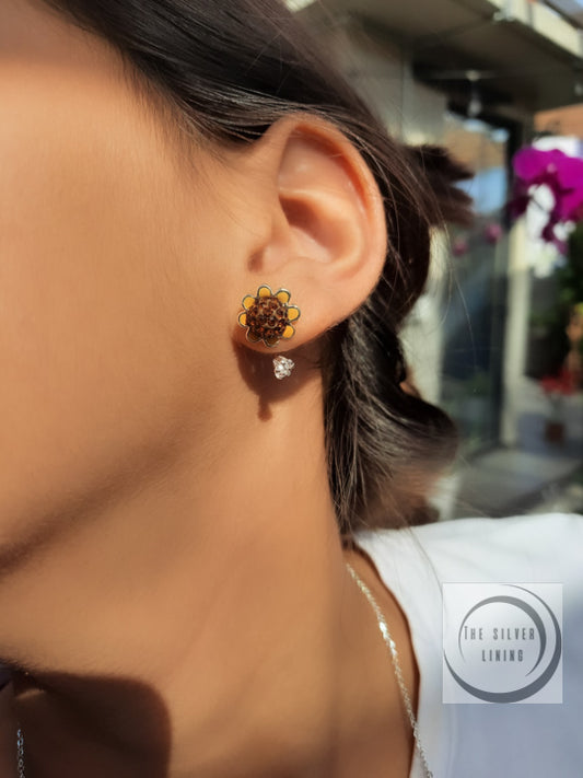 Aretes de plata 925, Set de Girasol y Mariposa de color (set de 2)